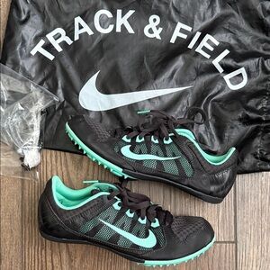 Nike Black and Mint Green Track Spikes